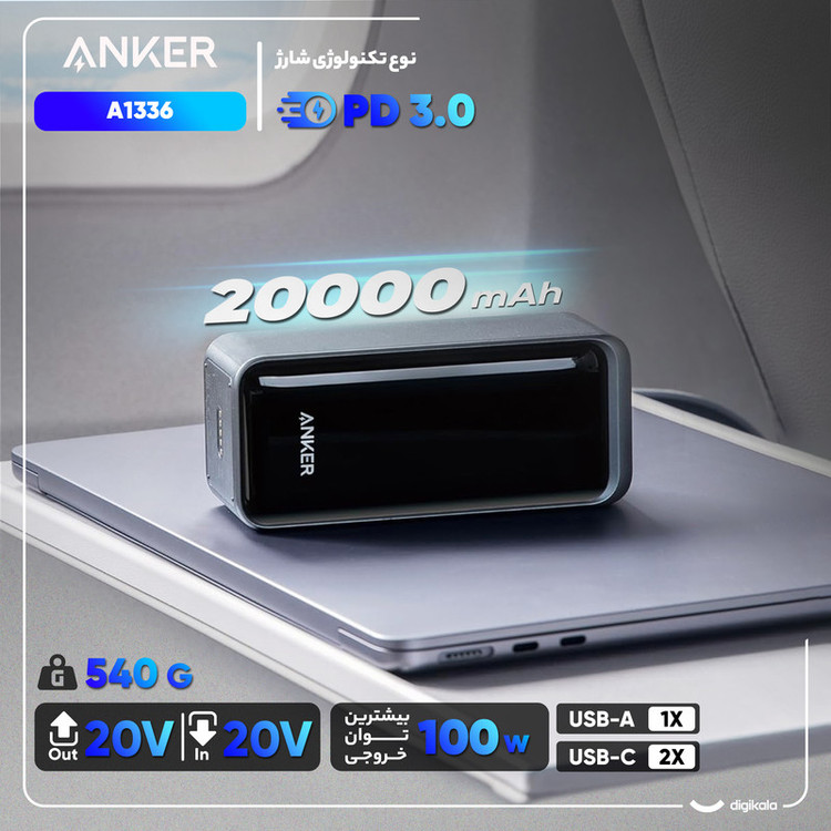پاوربانک 100 وات انکر God1235ظرفیت 20000 میلی آمپر ساعت مدل غول وارداتی