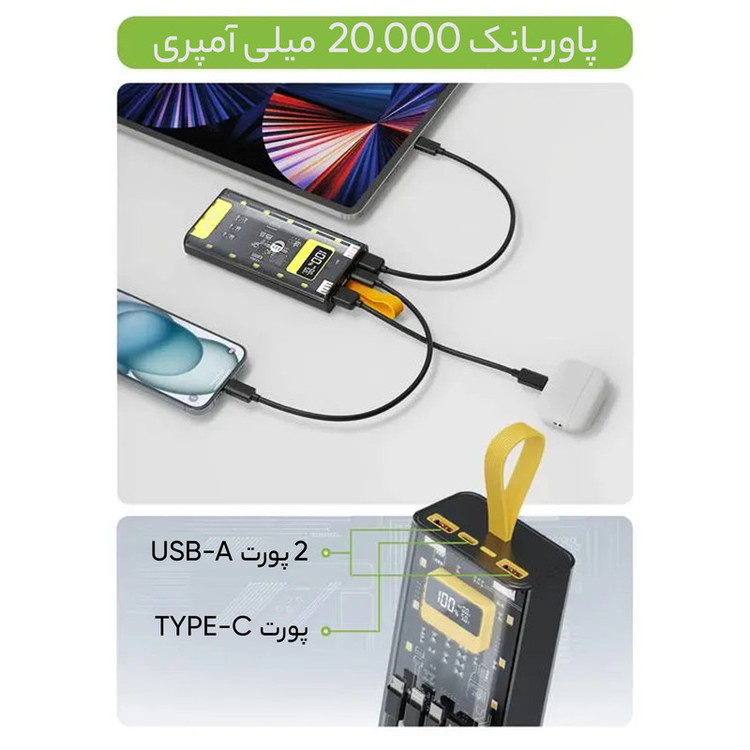 پاوربانک 21وات گرین لاین مدل maxTransparent Pro ظرفیت 20/000 20میلی آمپر2026 ساع - زوما شاپ