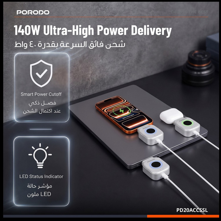 شارژر هوشمند خودکار پورودو مدل PD20ACCSSL با درگاه Type-C